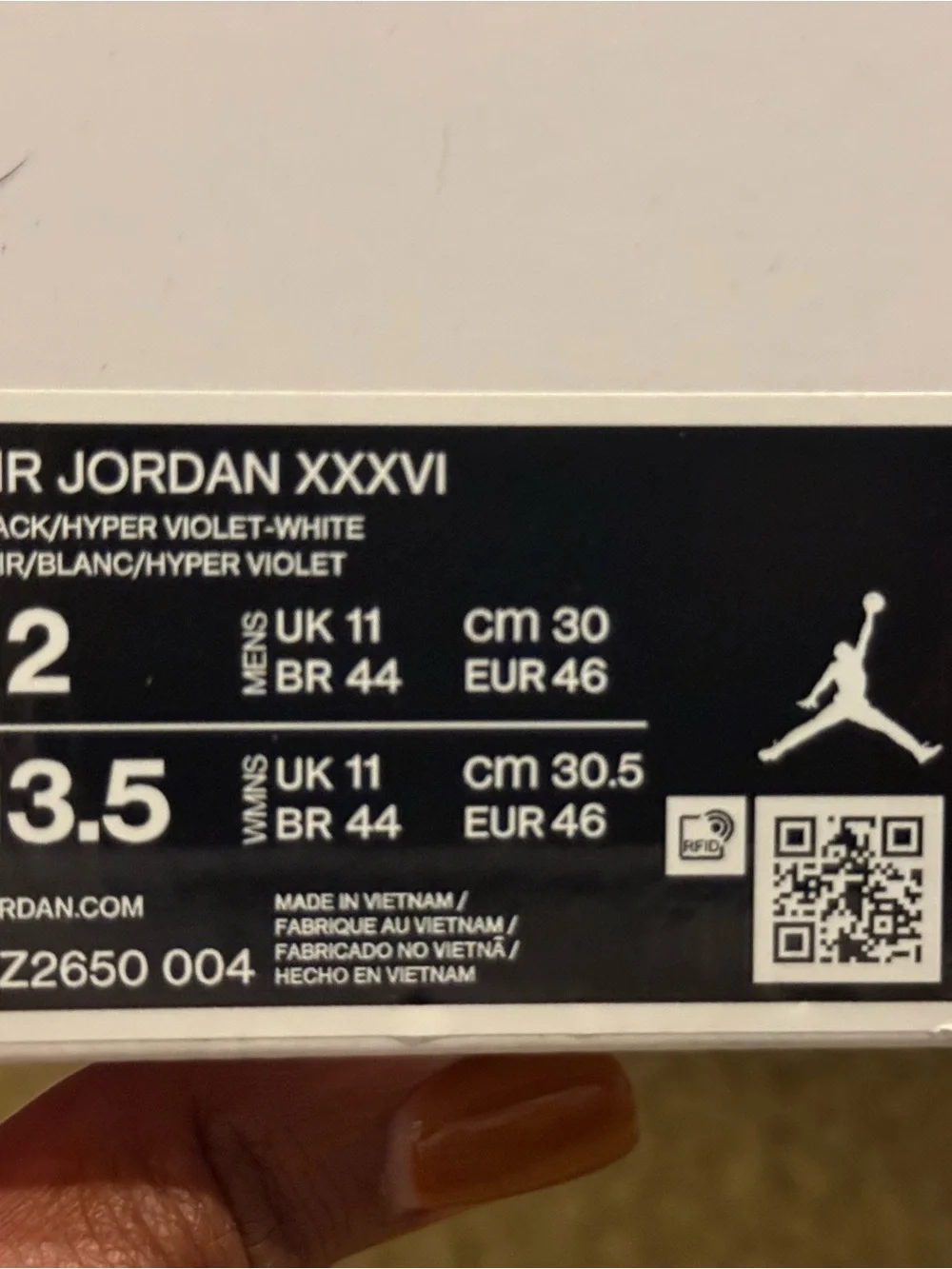 Jordan XXXVI Black and Hyper Violet Basketball Shoes